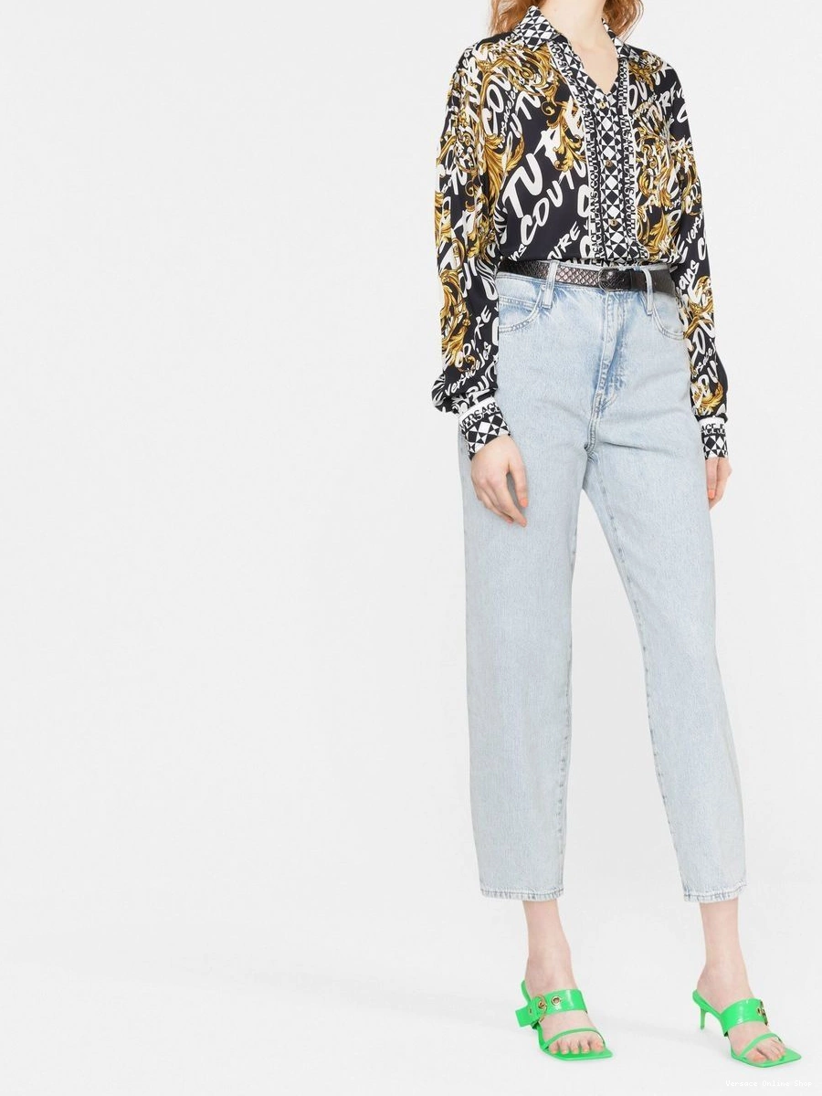 Cheap Couture Women long-sleeve Jeans Versace logo-print shirt brushed 0806